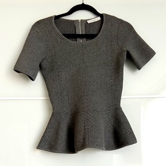 Sandro Textured Grey Peplum Top - Picture 3 of 11